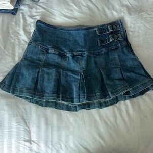 SOLD Denim Mini Skirt with Buckle Accents